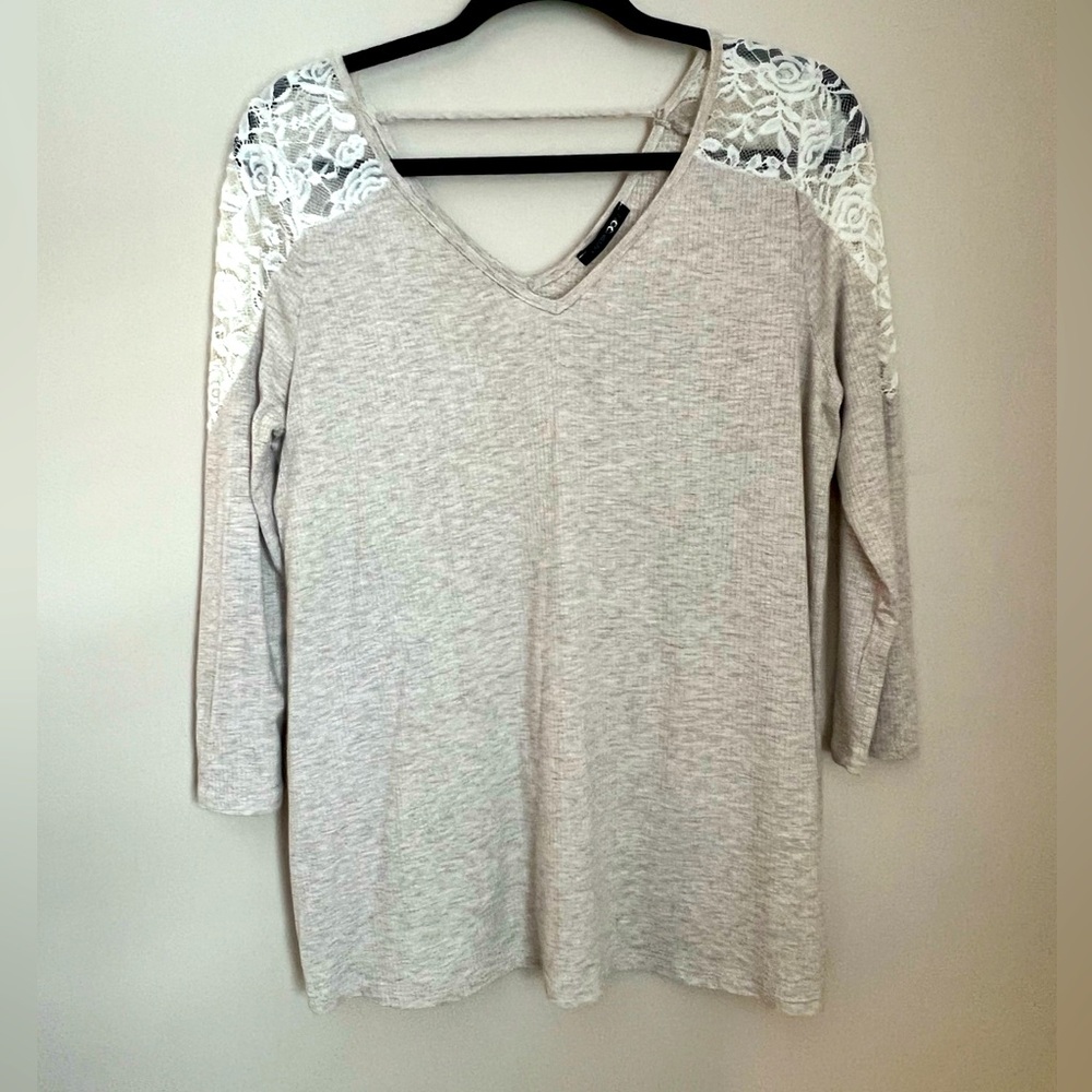 Papermoon Beige and Lace Shoulder Blouse Large